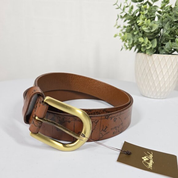 NWT Patricia Nash Map Leather Belt L Brown – Vintage Western Classic - Picture 1 of 5